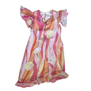 Vintage Y2K Girls Size 5 I.N. Girl Asymmetrical Colorful Ruffle Midi Dress